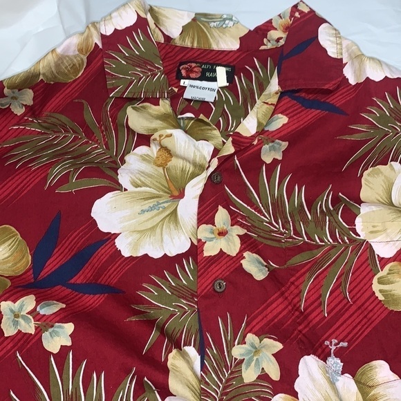 Ali’i Fashions Hawaii Men’s Short Sleeve Button Down Shirt Red W/ Floral Size L - Picture 1 of 4